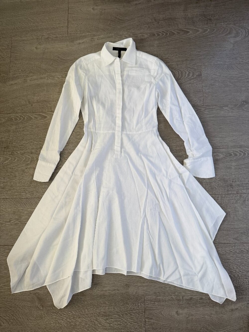 BCBGMAXAZRIA White High Low Handkerchief Shirt Maxi Dress XXS
